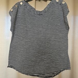 Jones New York Black & White Striped Cold-Shoulder Top with Grommet Detail